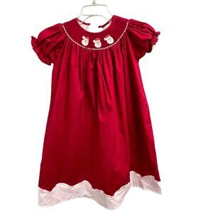 Lil Cactus Girls Red Santa Smocked Bishop Dress Puff Sleeves Size 6 Christmas
